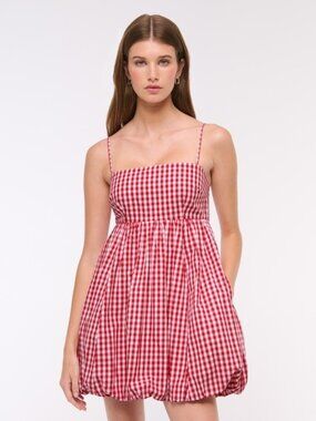 Abercrombie & Fitch Babydoll Bubble Hem Mini Dress - Red/White Gingham - Size S